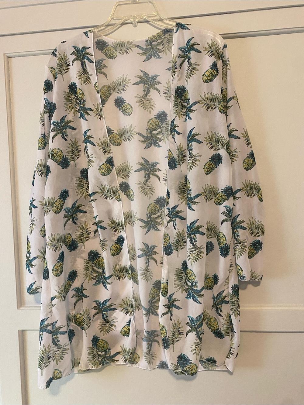 White Sheer Pineapple Print Kimono or Coverup